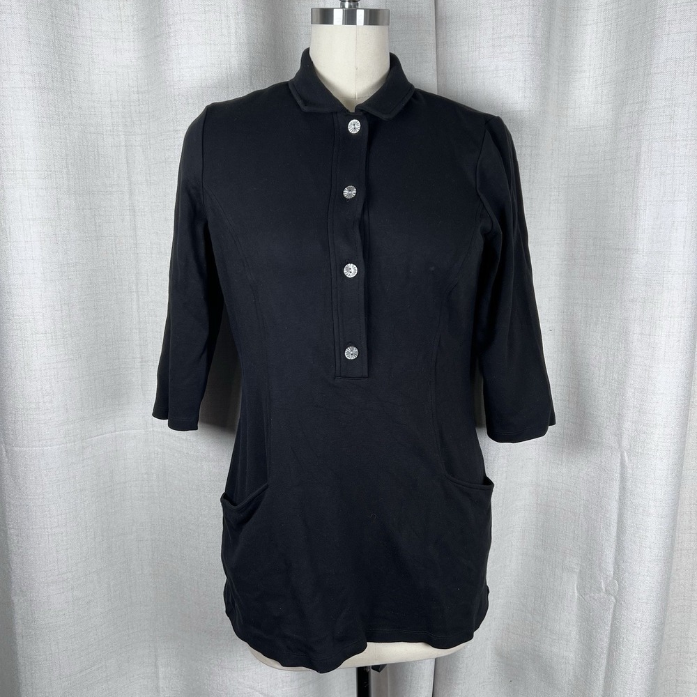 J McLaughlin Women's Tunic Top Medium Black Pockets Ponte Catalina Lagenlook
